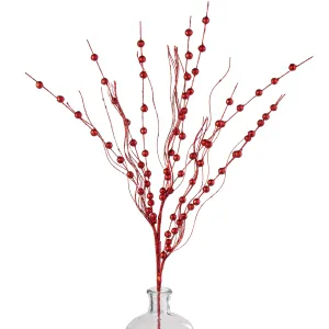 28" Glittered Ball Twig Spray: Red
