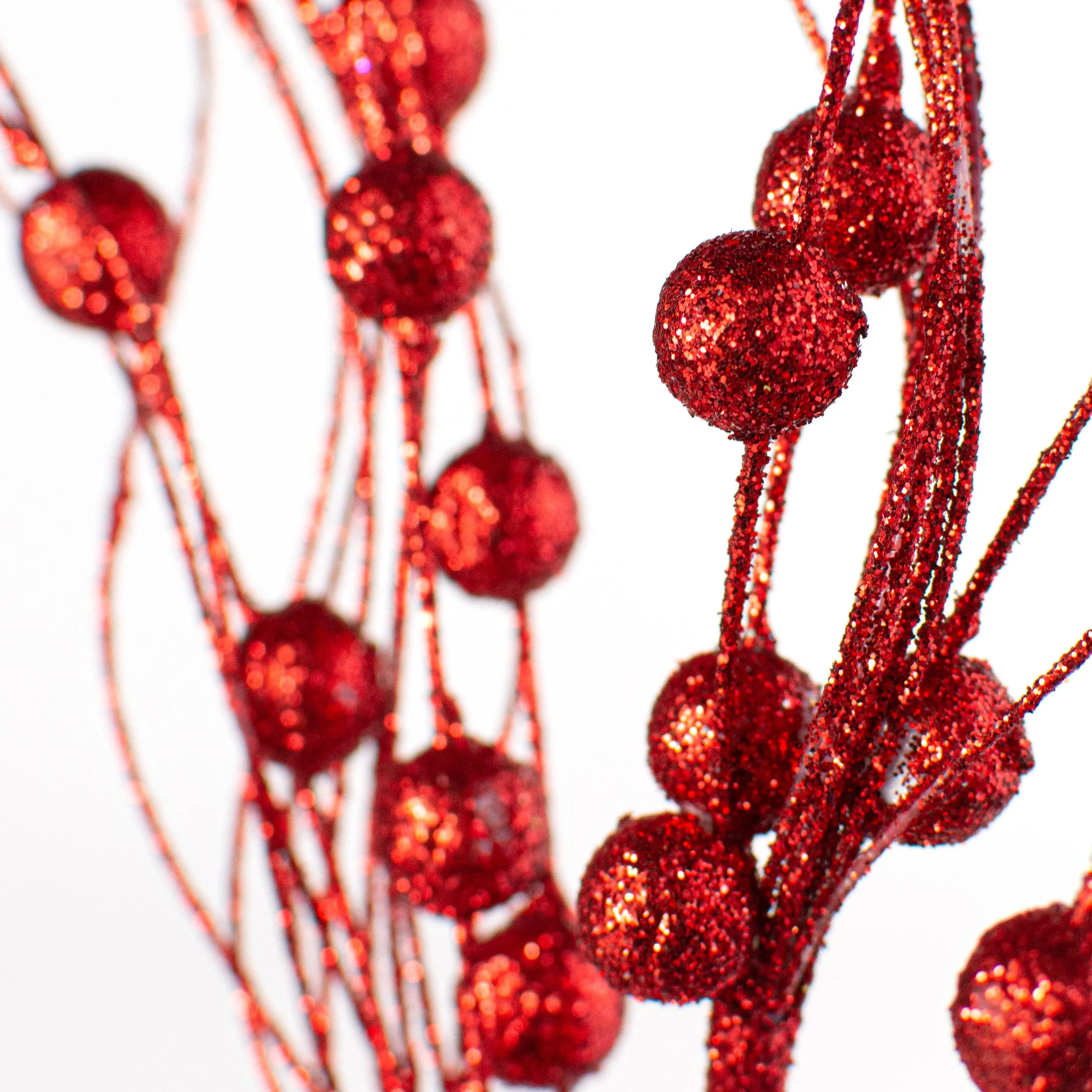 28" Glittered Ball Twig Spray: Red