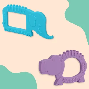 Baby Moo Soothing Silicon Teether BPA And Toxin Free Pack of 2 - Elephant Blue And Hippo Purple