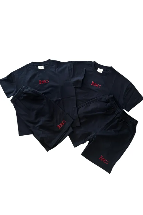 BILLY BONES CLUB KIDS/YOUTH GOTHIC SCRIPT SHORT - BLACK/RED