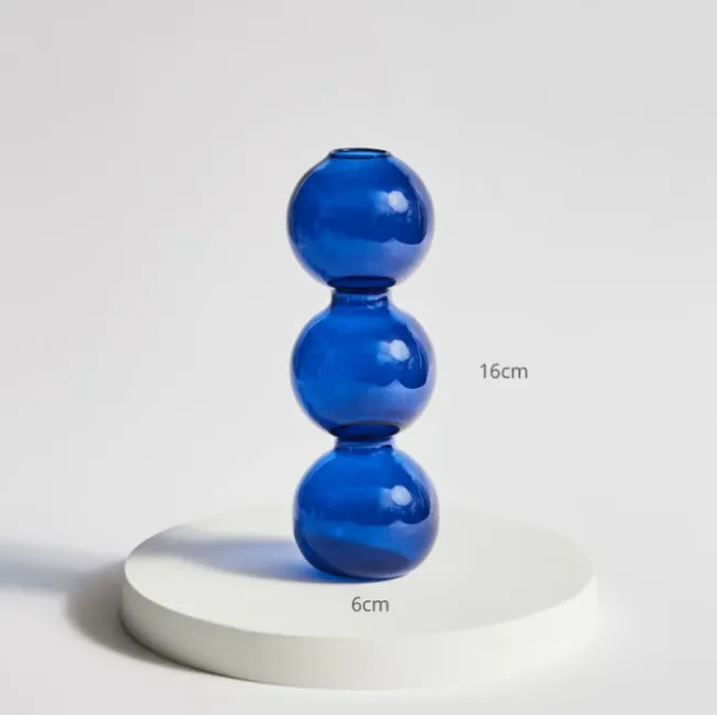 Bubble Shape Glass Vase: Blue / Short 3 Balls