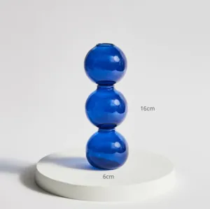 Bubble Shape Glass Vase: Blue / Short 3 Balls