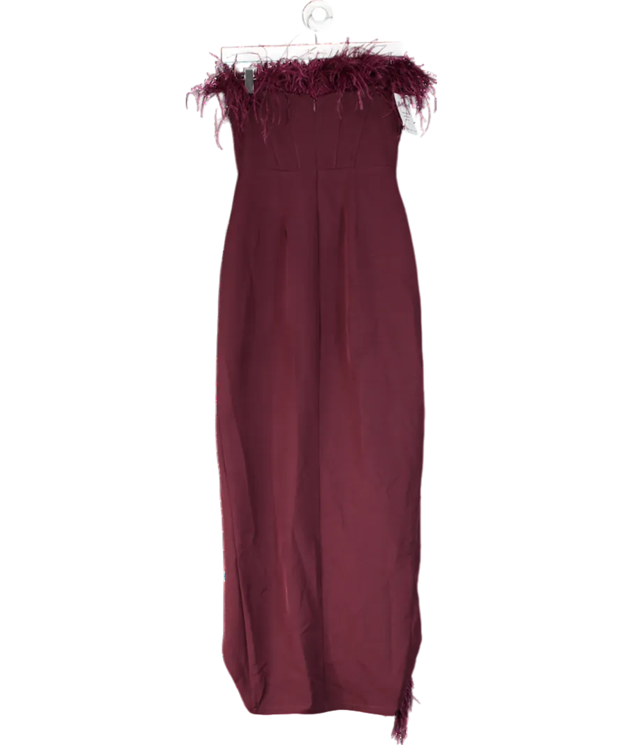 Club L Purple Cosmo Bandeau Feather Corset Split Maxi Dress UK 10