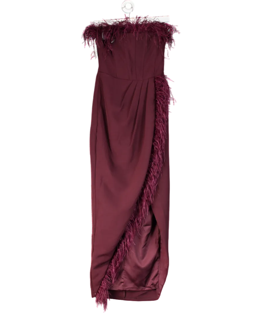Club L Purple Cosmo Bandeau Feather Corset Split Maxi Dress UK 10