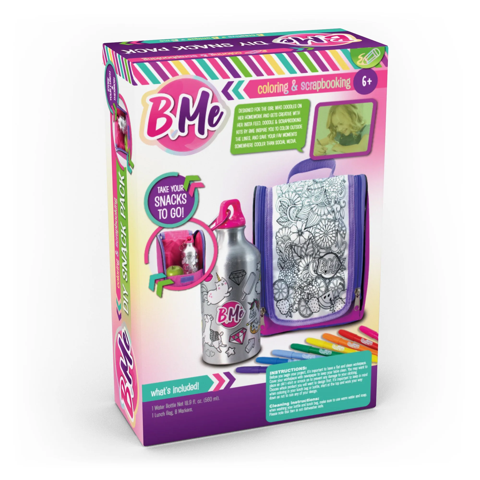 DIY Back to School Lunch Bag & Water Bottle Color-Your-Own
