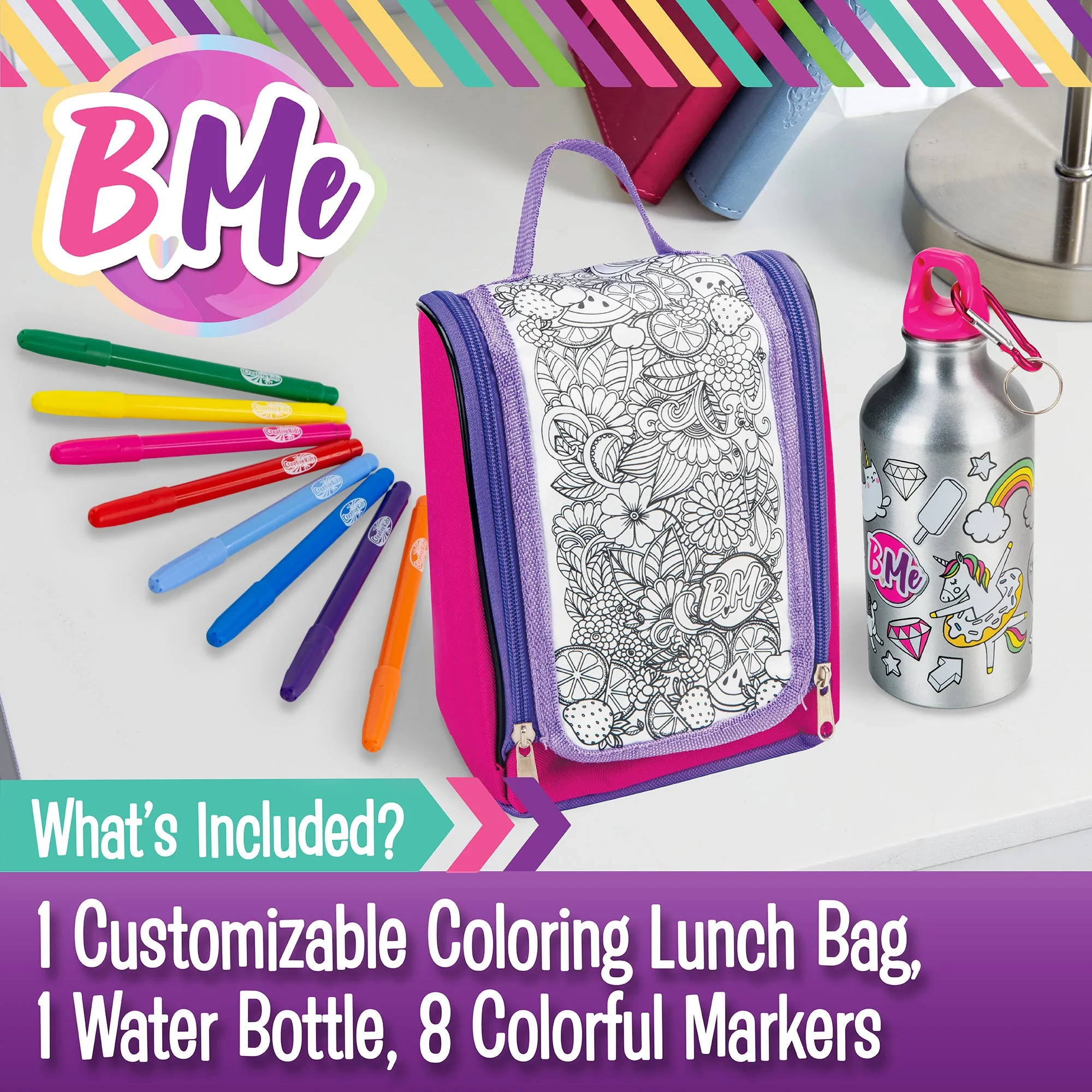 DIY Back to School Lunch Bag & Water Bottle Color-Your-Own