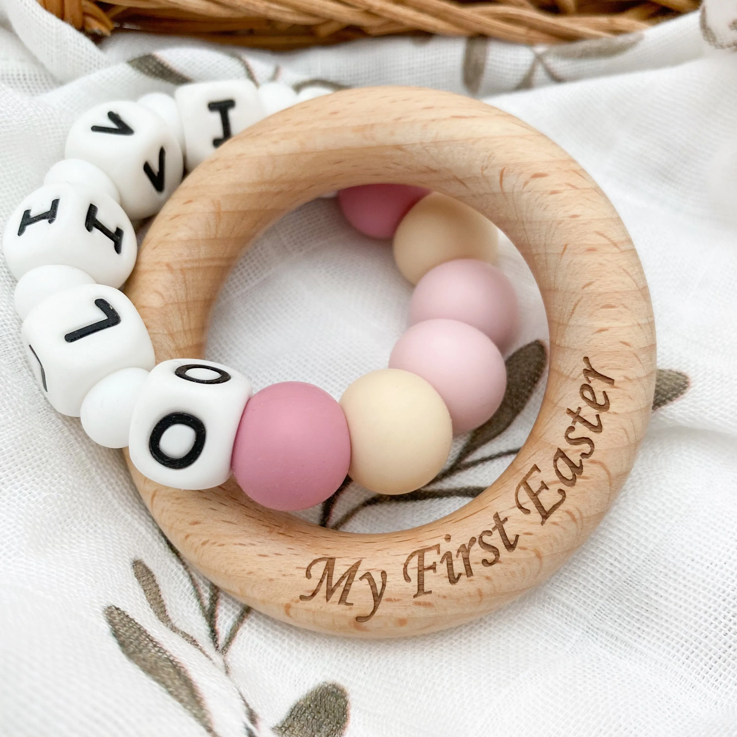 EASTER bundle - Silicone Name teether & BUNNY teething disc