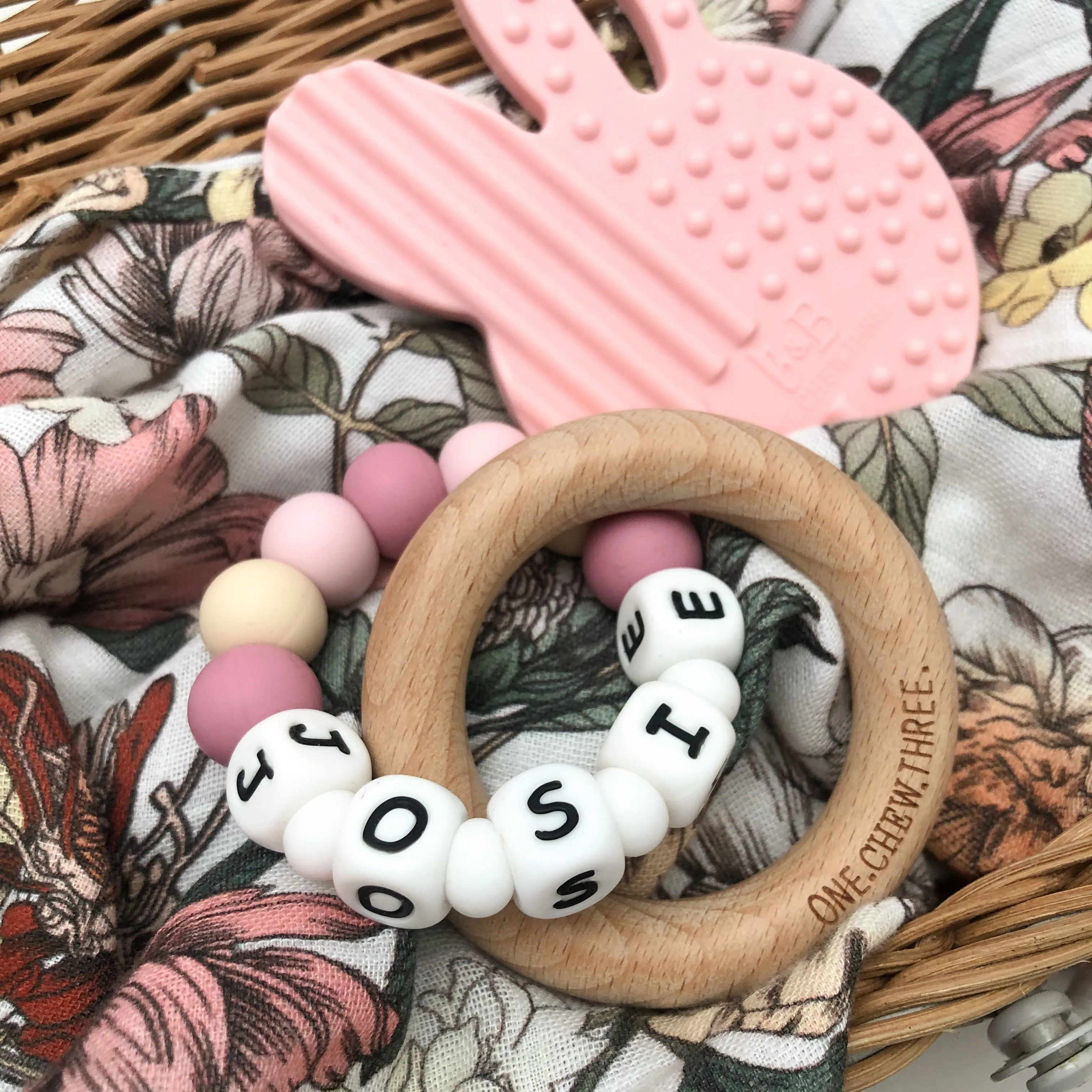 EASTER bundle - Silicone Name teether & BUNNY teething disc