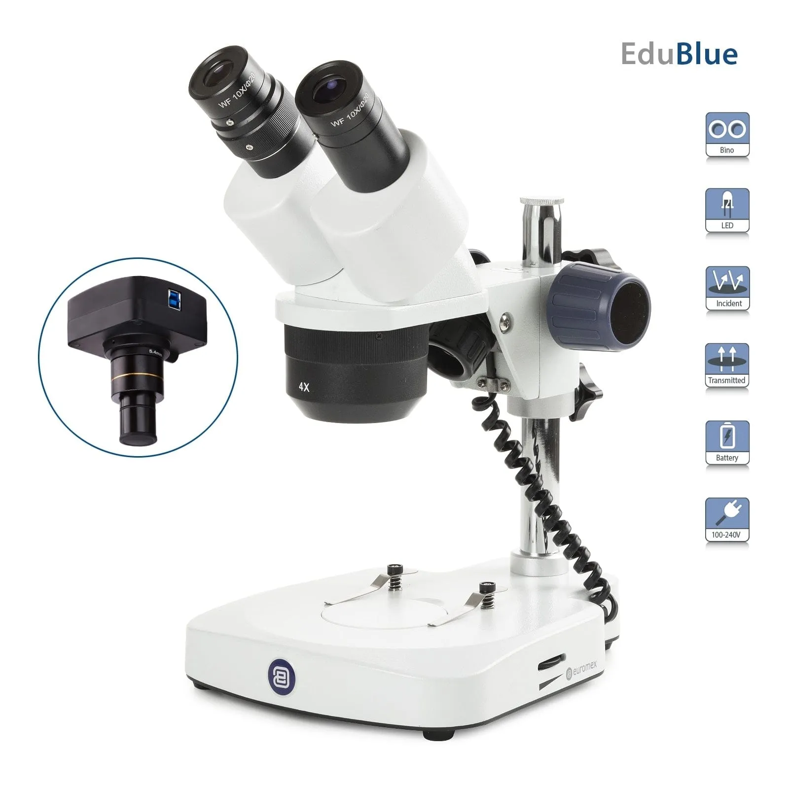 Euromex EduBlue Series Portable Binocular Stereo Microscope on Pillar Stand
