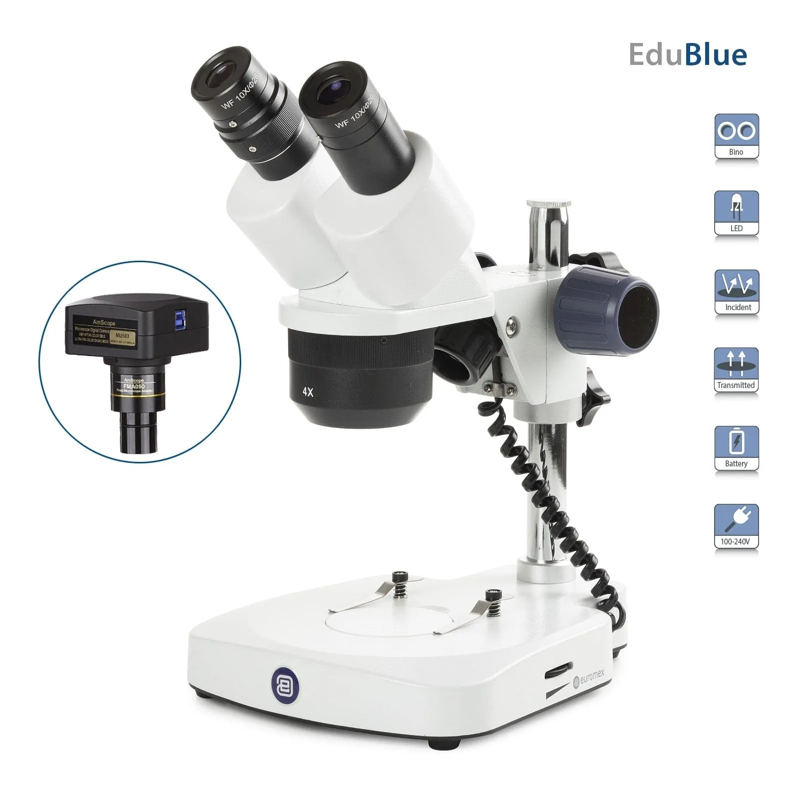 Euromex EduBlue Series Portable Binocular Stereo Microscope on Pillar Stand