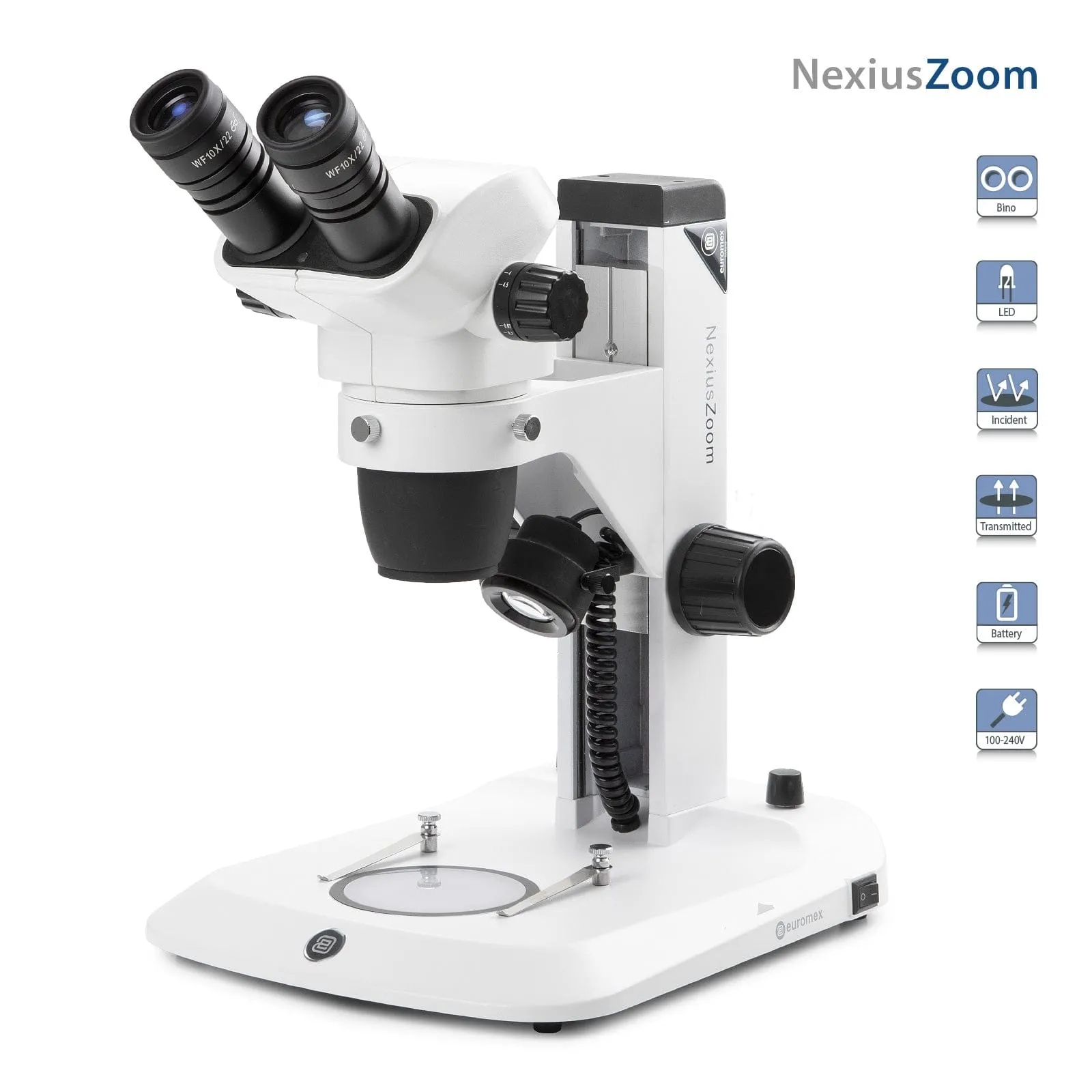 Euromex NexiusZoom Series High-Precision Zoom Binocular Stereo Microscope on Rack and Pinion Track Stand