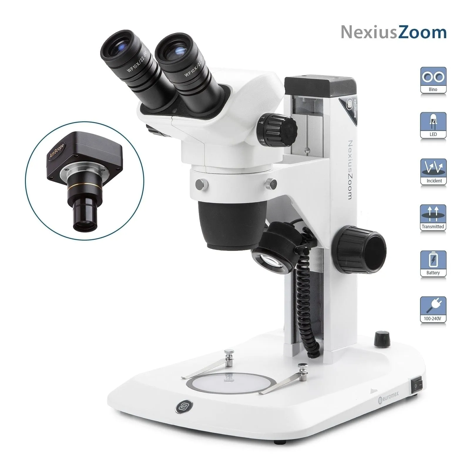 Euromex NexiusZoom Series High-Precision Zoom Binocular Stereo Microscope on Rack and Pinion Track Stand