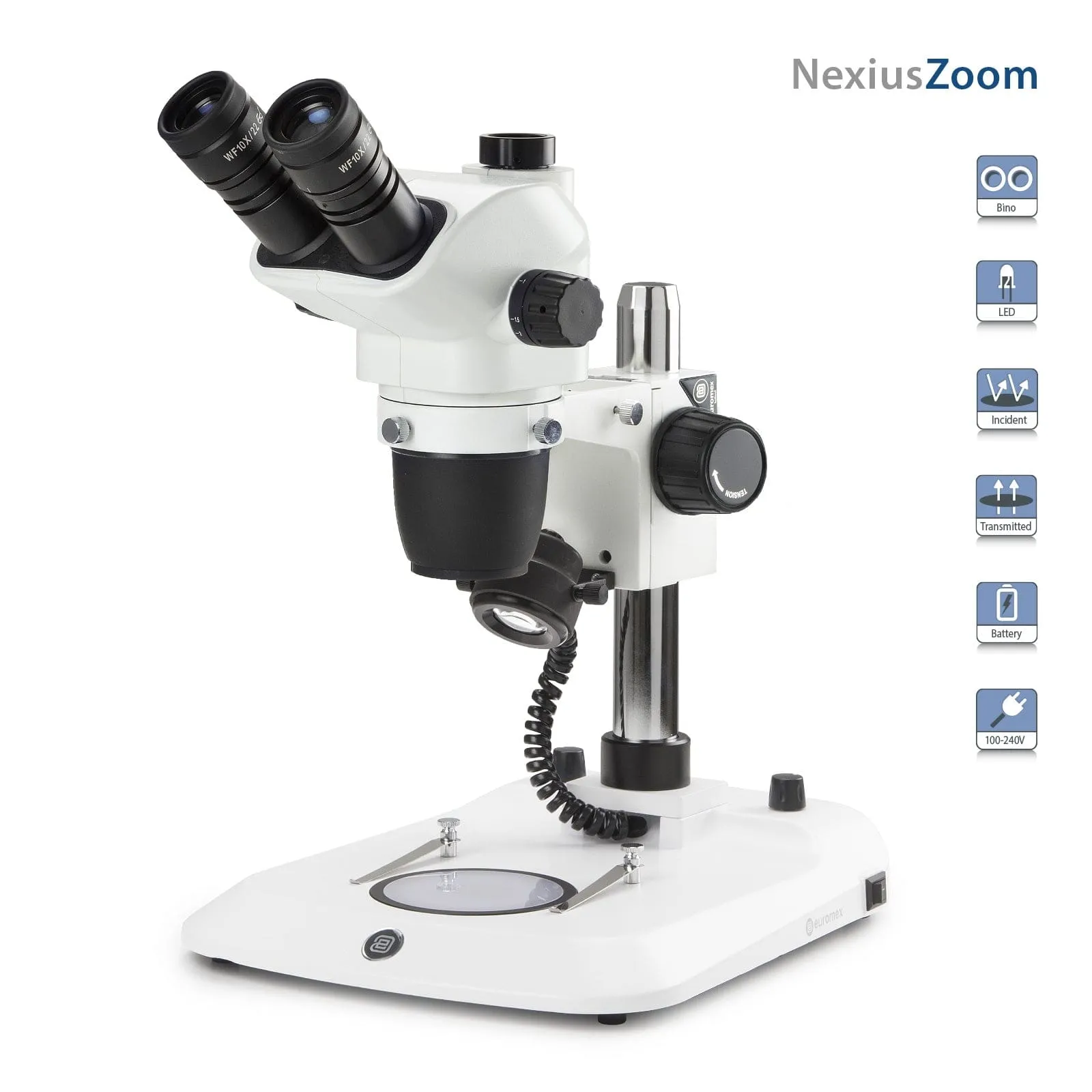 Euromex NexiusZoom Series High-Precision Zoom Trinocular Stereo Microscope on Pillar Stand