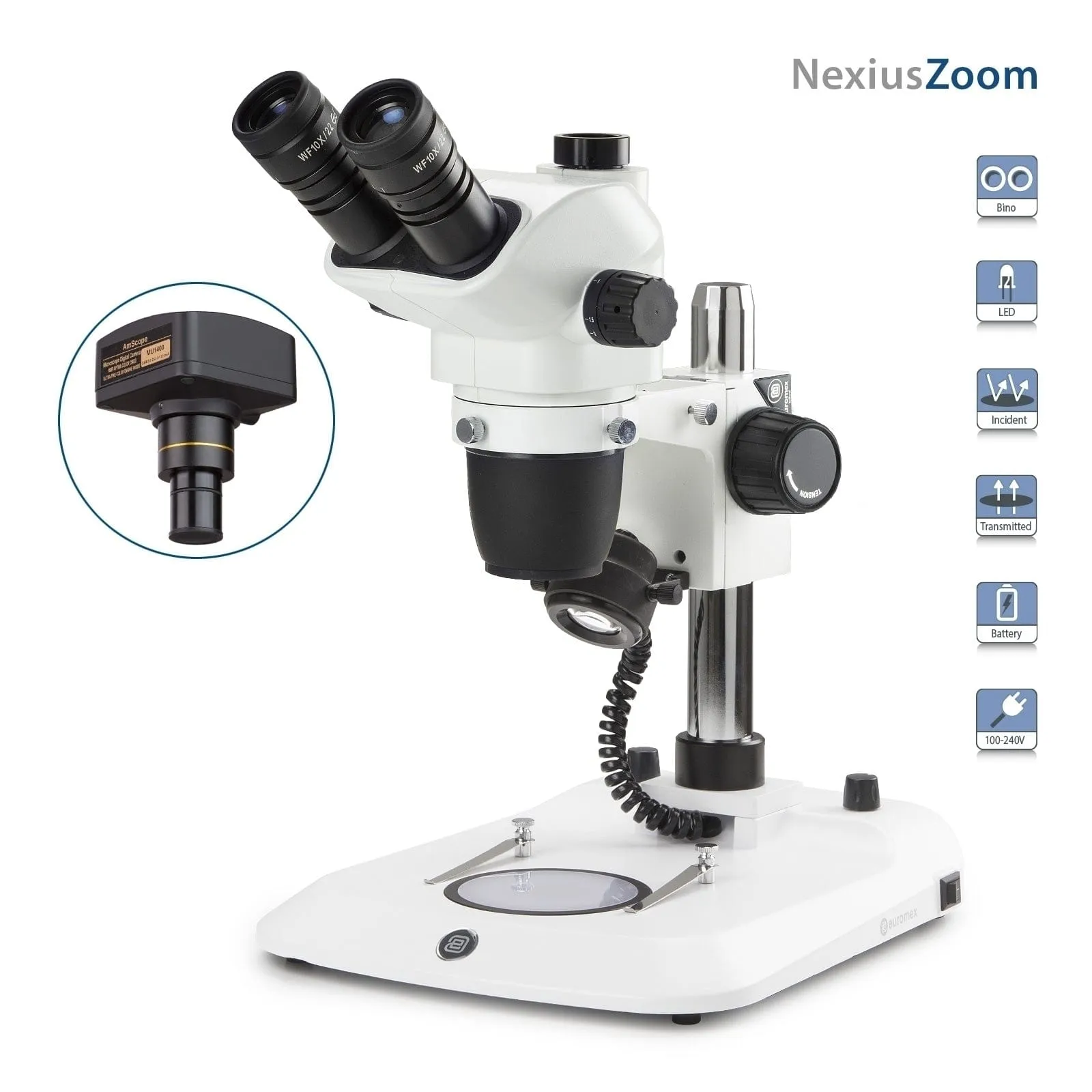 Euromex NexiusZoom Series High-Precision Zoom Trinocular Stereo Microscope on Pillar Stand