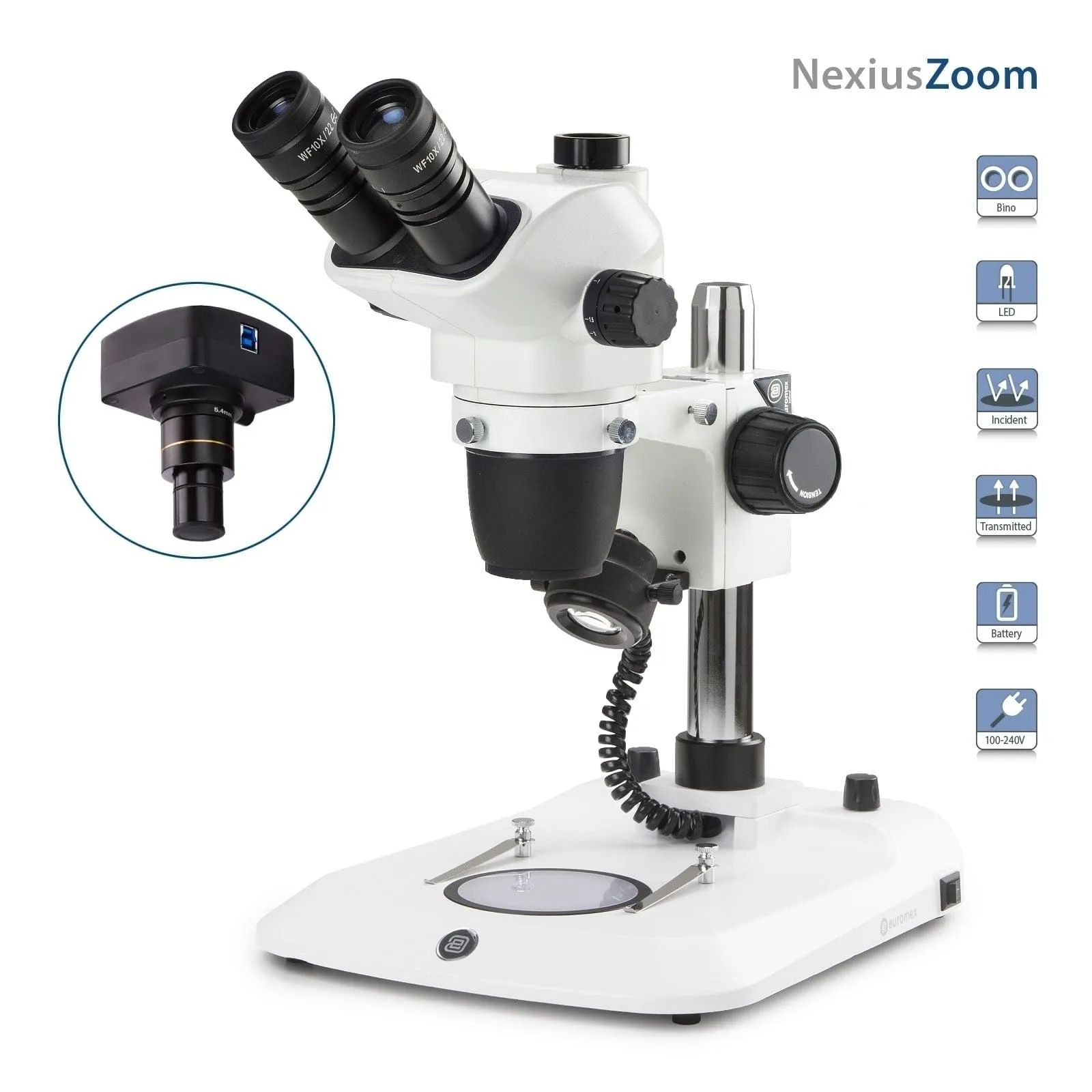 Euromex NexiusZoom Series High-Precision Zoom Trinocular Stereo Microscope on Pillar Stand