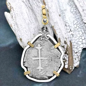 Joanna Shipwreck 4 Reale Cob "Piece of 8" Coin Skull and Cross Bones 14K Gold and Sterling Silver Pendant | #8512