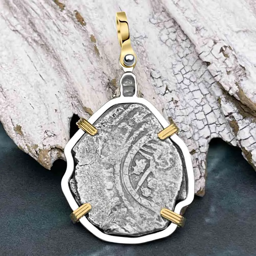 Joanna Shipwreck 4 Reale Cob "Piece of 8" Coin Skull and Cross Bones 14K Gold and Sterling Silver Pendant | #8512