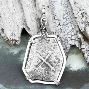 Joanna Shipwreck Skull and Cross Bones 4 Reale Cob "Piece of 8" Coin Sterling Silver Pendant | #8505