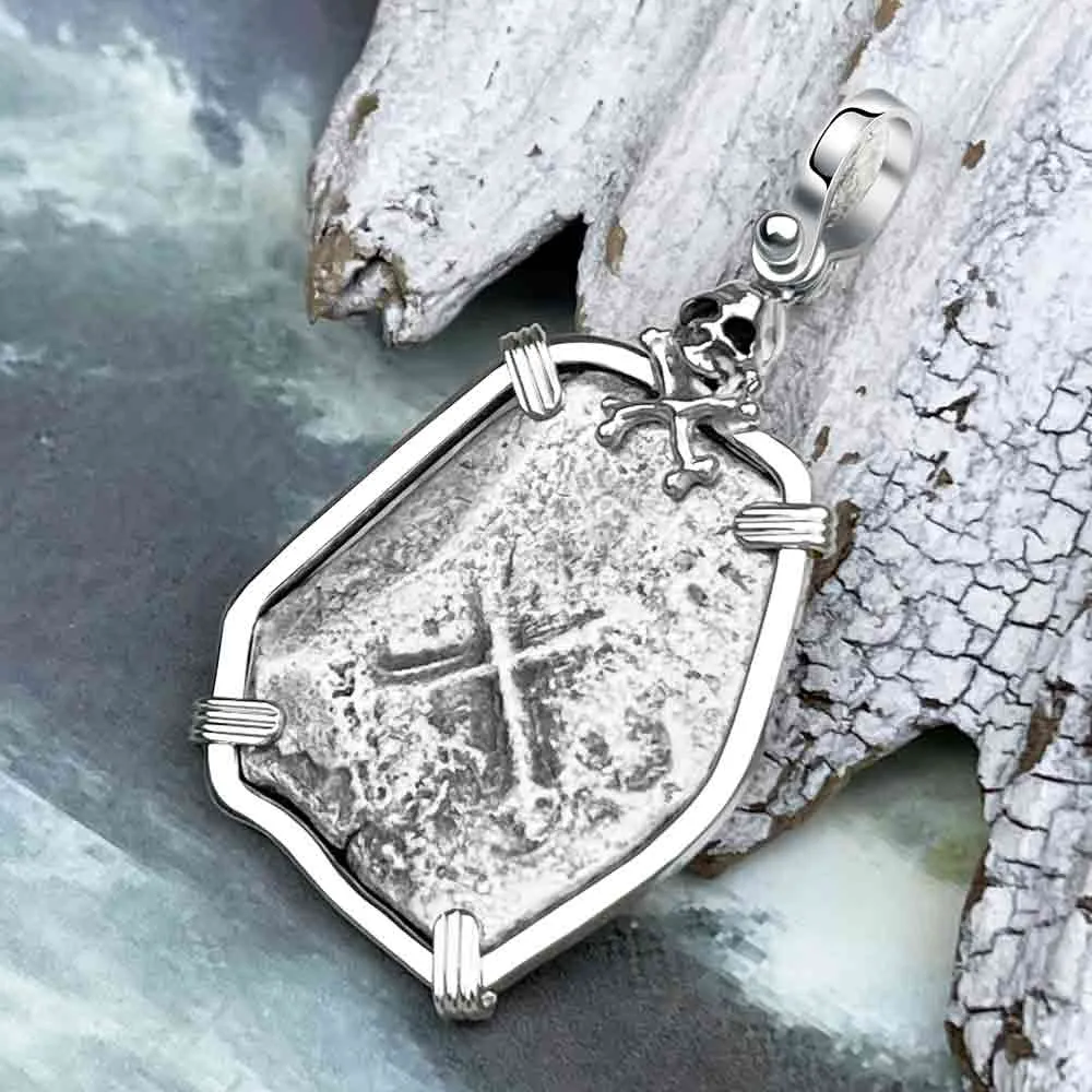 Joanna Shipwreck Skull and Cross Bones 4 Reale Cob "Piece of 8" Coin Sterling Silver Pendant | #8505