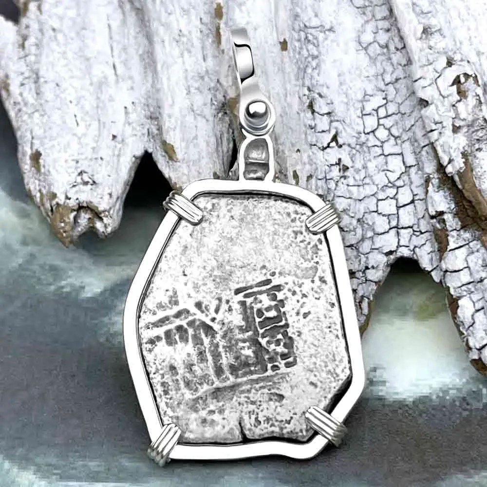 Joanna Shipwreck Skull and Cross Bones 4 Reale Cob "Piece of 8" Coin Sterling Silver Pendant | #8505
