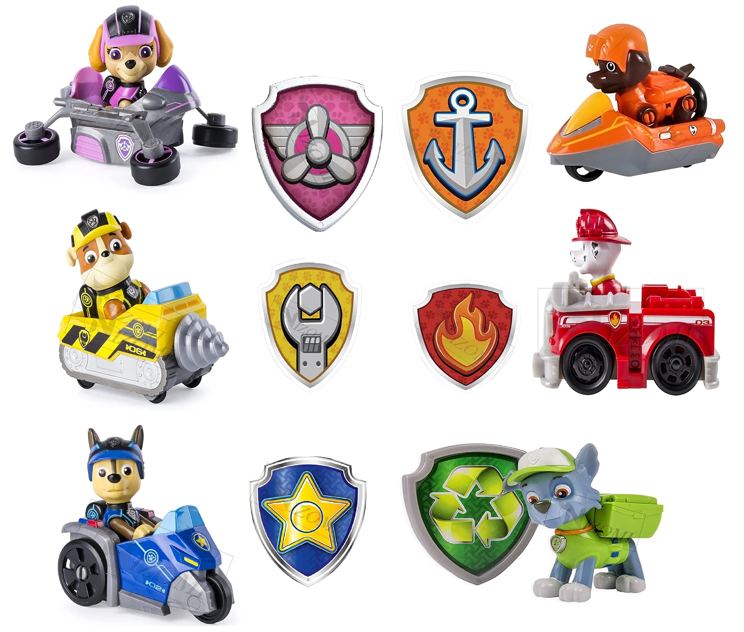 Nizomi Pup Buddies Rescue Team Action Figure Toys Set 6pc with Vehicles Toys, Friction Power Toys, Superhero Set in Best for Return Gift Cake Topper,Baby Shower, 2  Old