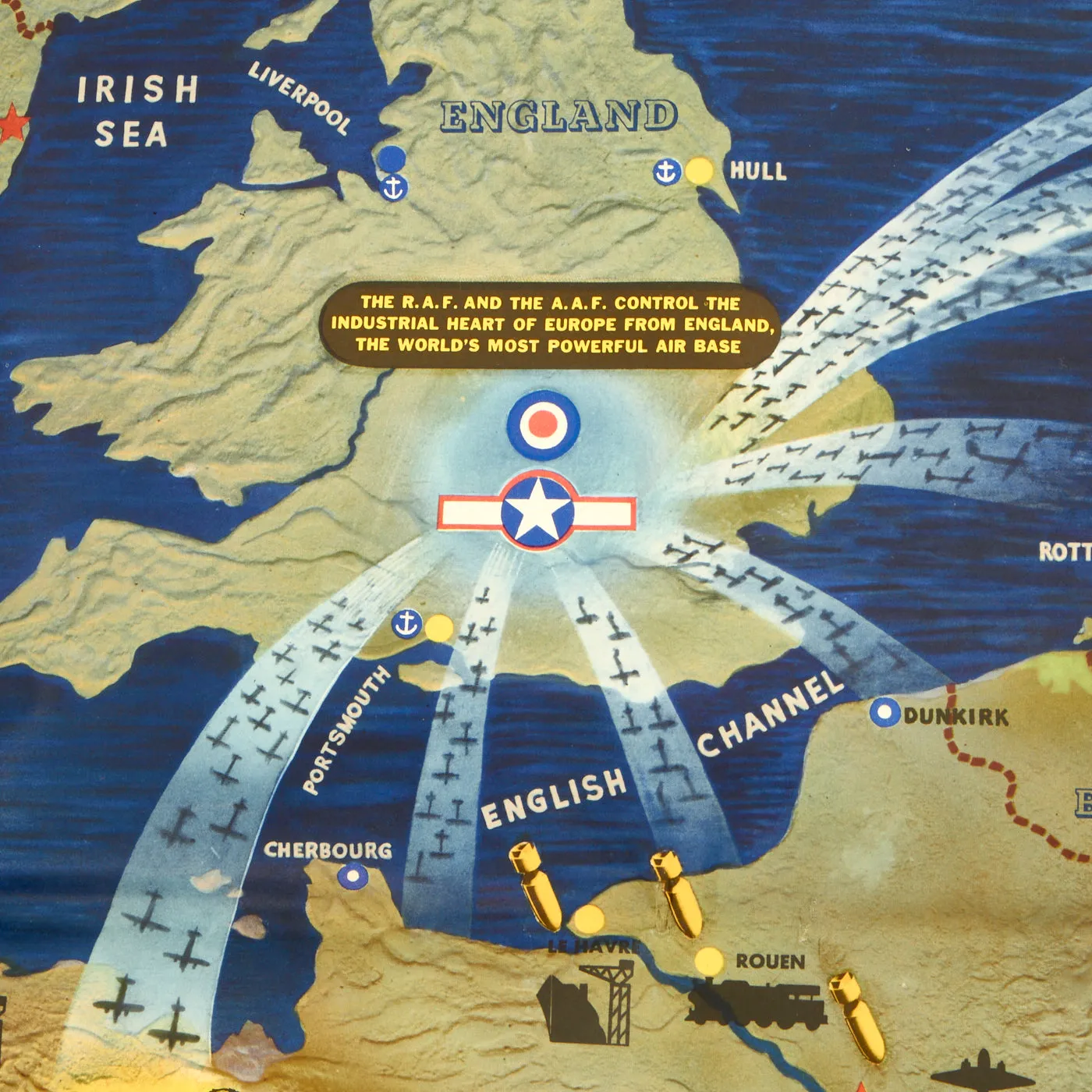 Original U.S. WWII Navy Education Services Map Posters of Northwest Europe and Mediterranean Sea - NavWarMap Series - 2 Items
