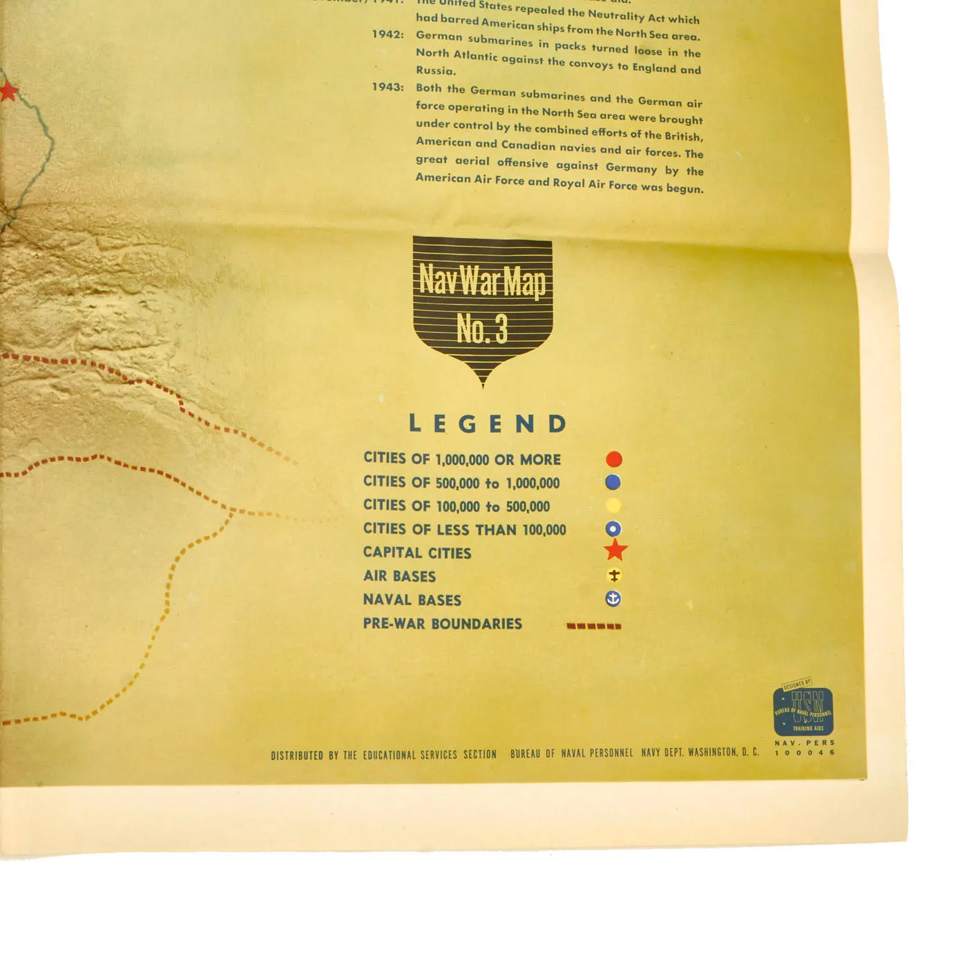 Original U.S. WWII Navy Education Services Map Posters of Northwest Europe and Mediterranean Sea - NavWarMap Series - 2 Items