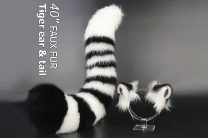 Realistic faux fur white tiger ear and tail set anime cosplay tiger kemonomimi