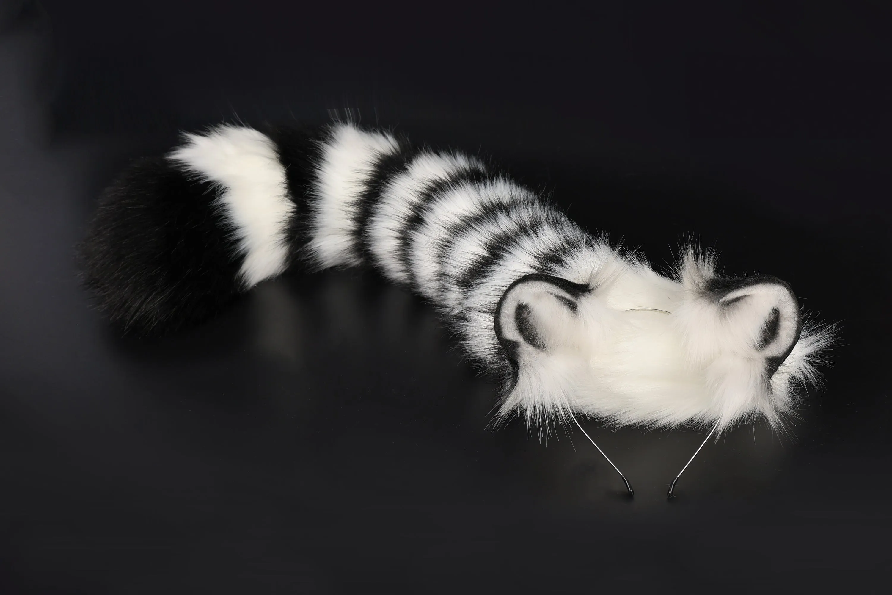 Realistic faux fur white tiger ear and tail set anime cosplay tiger kemonomimi