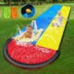 Slip and Slide for Adults Kids Backyard - 16FT Inflatable Water Slide, Giant Racing Lane Lawn Waterslide, Kids Pool Water Slides with Crash pad, Splash Sprinkler-CY