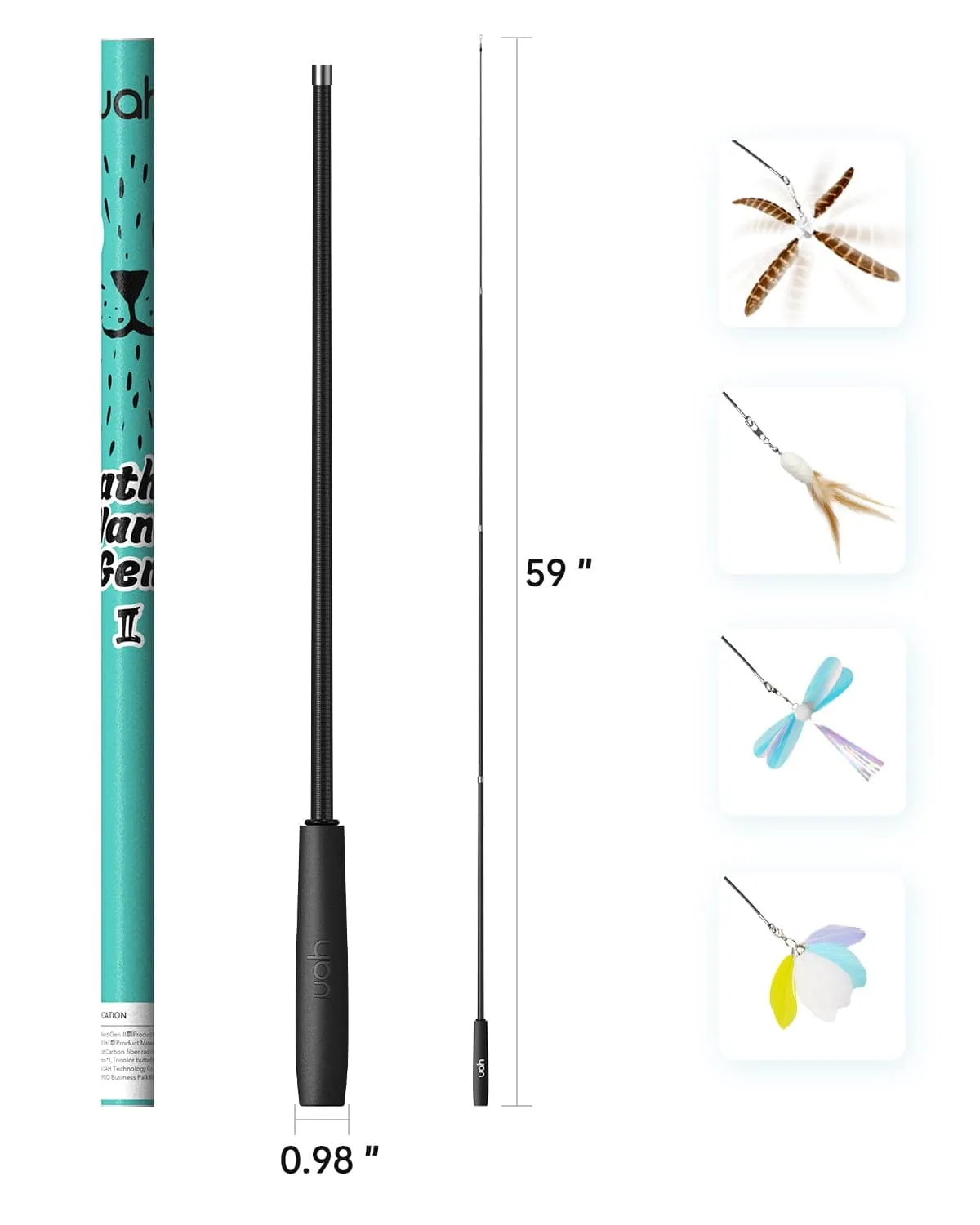 Uah Pet Retractable Cat Wand Toy with 4 Piece Teasers