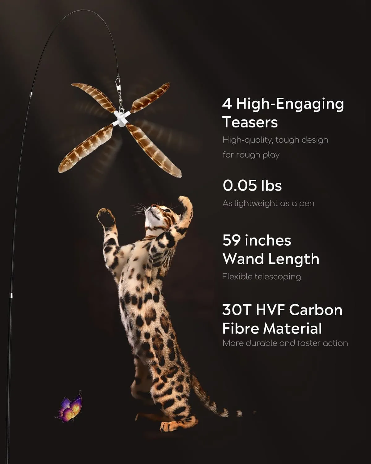 Uah Pet Retractable Cat Wand Toy with 4 Piece Teasers