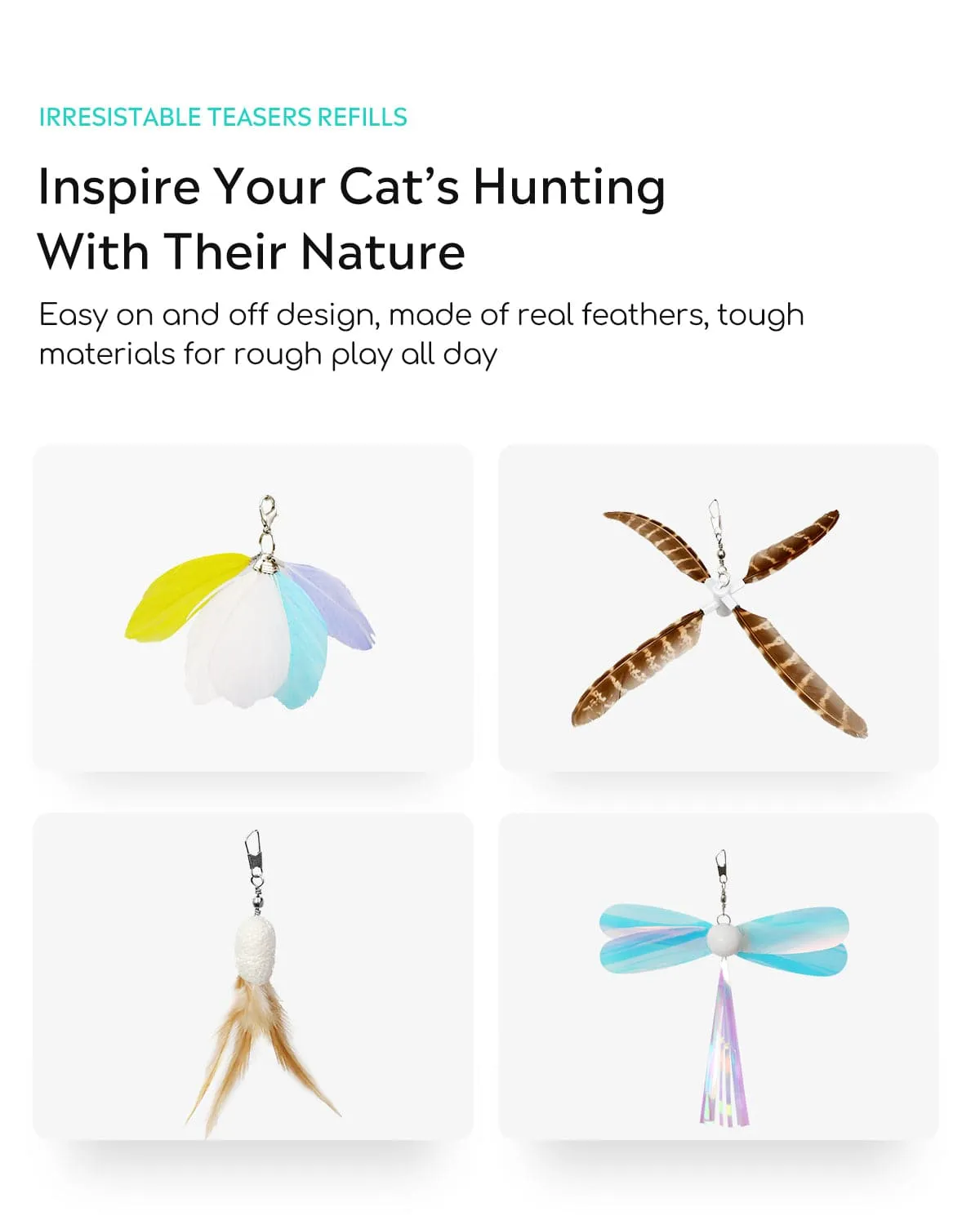 Uah Pet Retractable Cat Wand Toy with 4 Piece Teasers