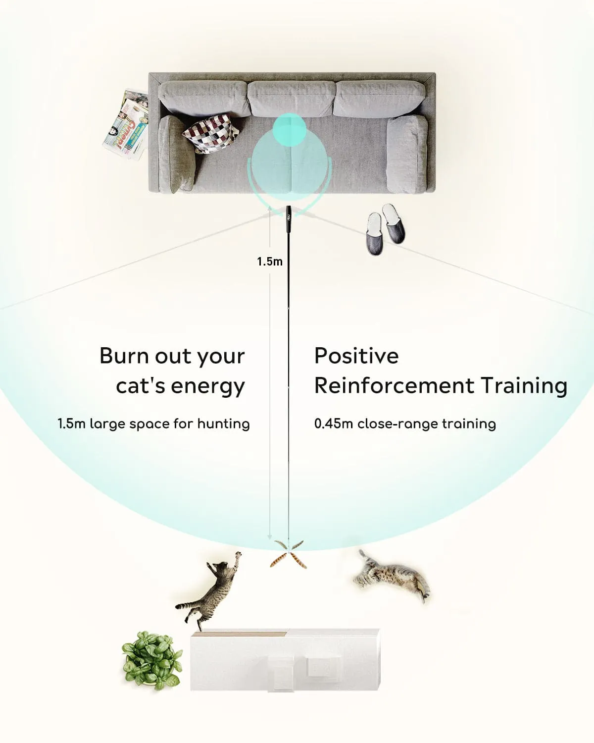 Uah Pet Retractable Cat Wand Toy with 4 Piece Teasers