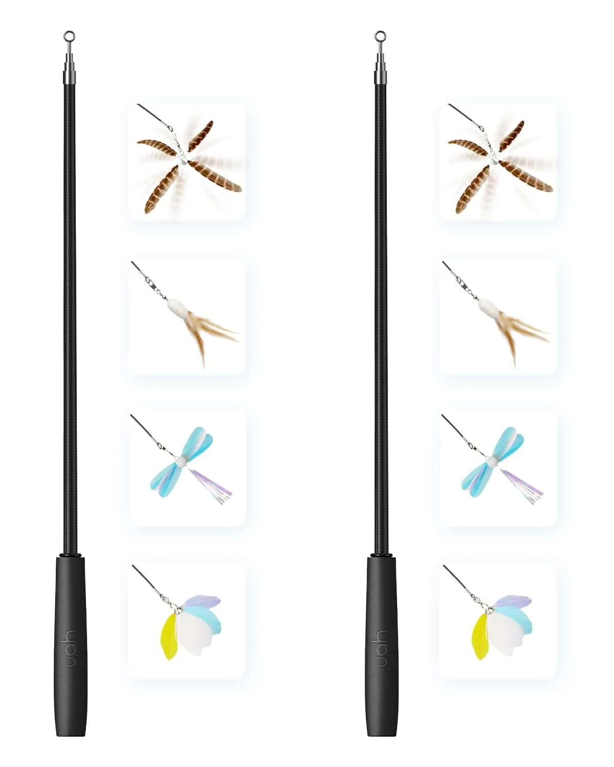 Uah Pet Retractable Cat Wand Toy with 4 Piece Teasers