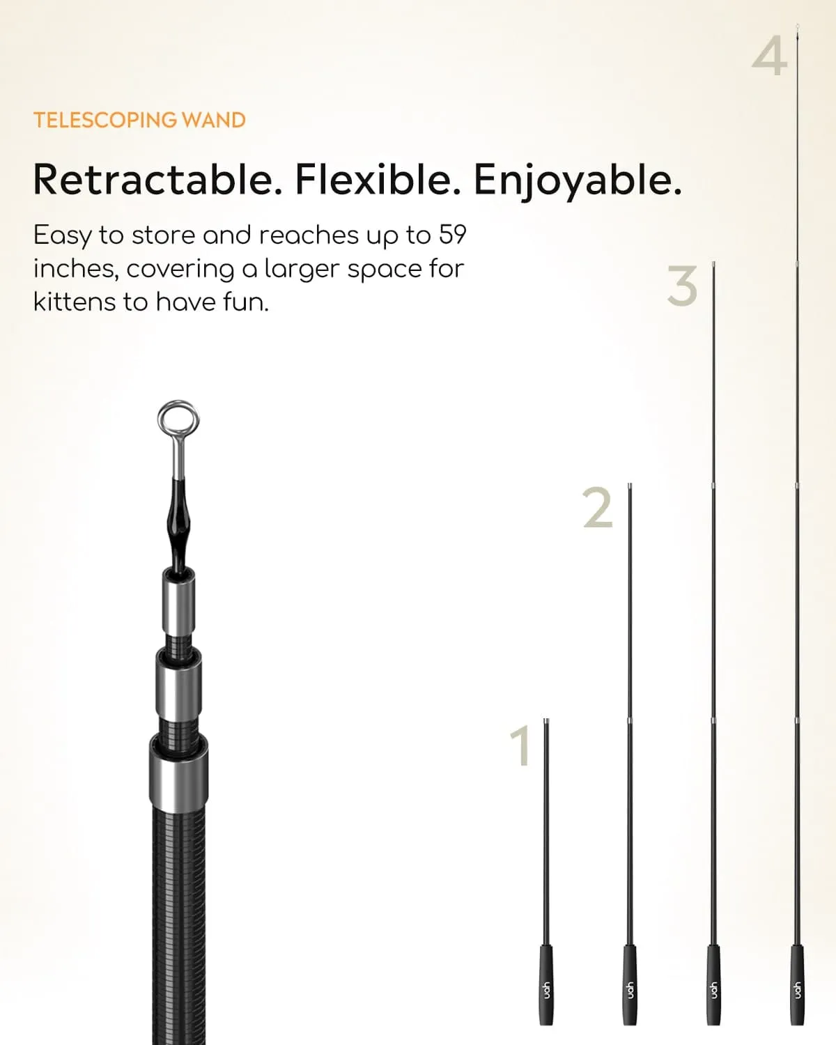 Uah Pet Retractable Cat Wand Toy with 4 Piece Teasers