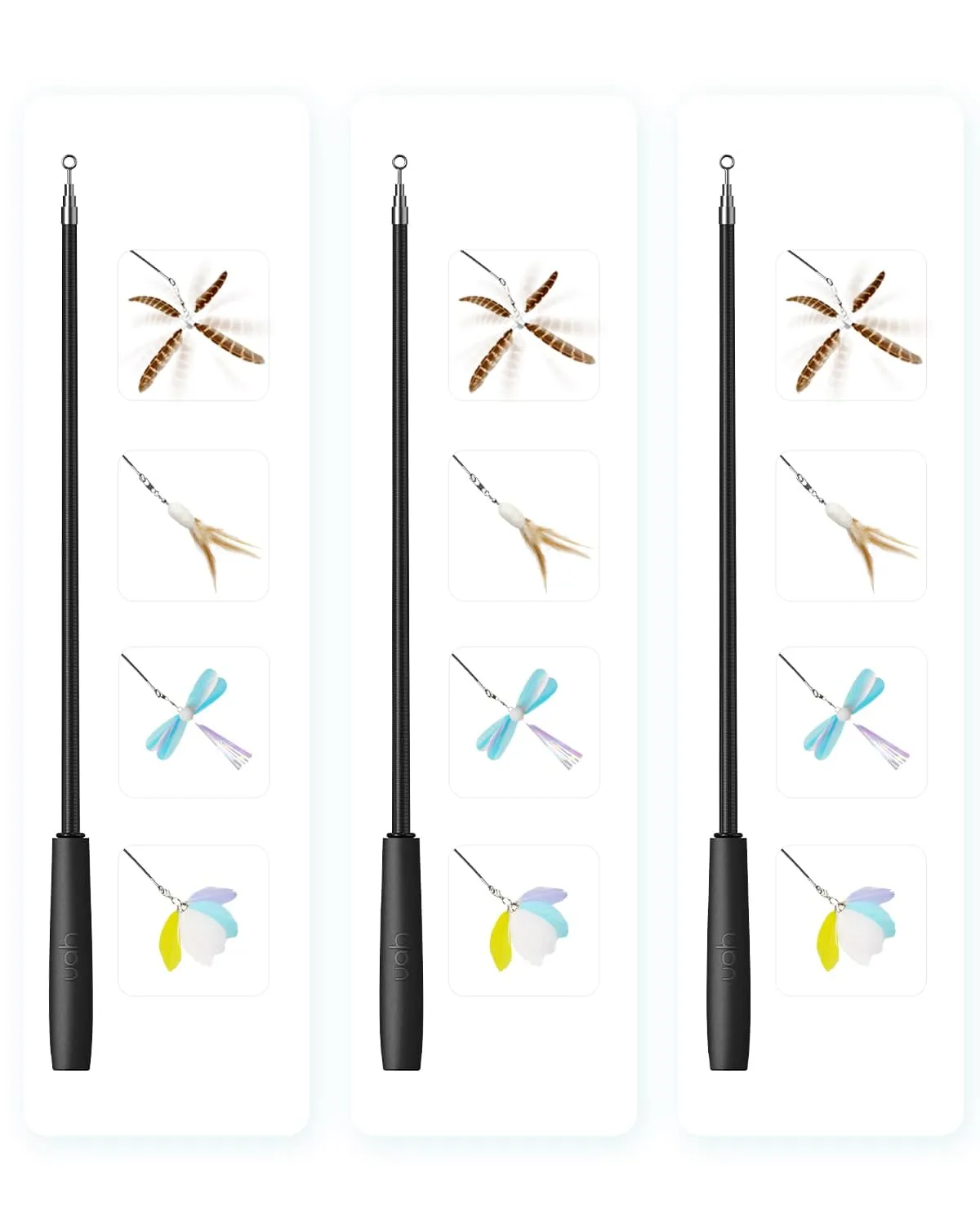 Uah Pet Retractable Cat Wand Toy with 4 Piece Teasers