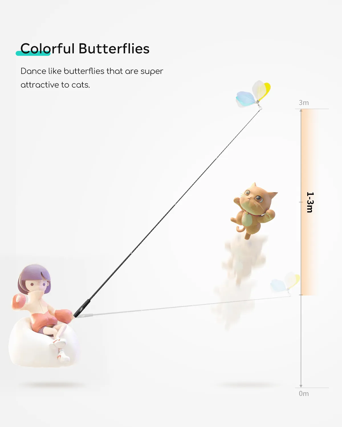 Uah Pet Retractable Cat Wand Toy with 4 Piece Teasers
