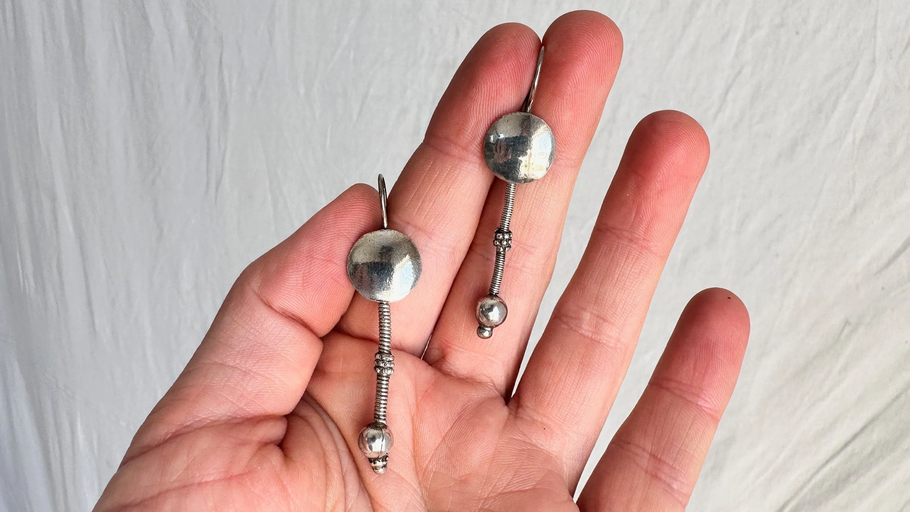 Vintage Silver Rabari Tribal Earrings Rare, Gujarat, India. 0520.