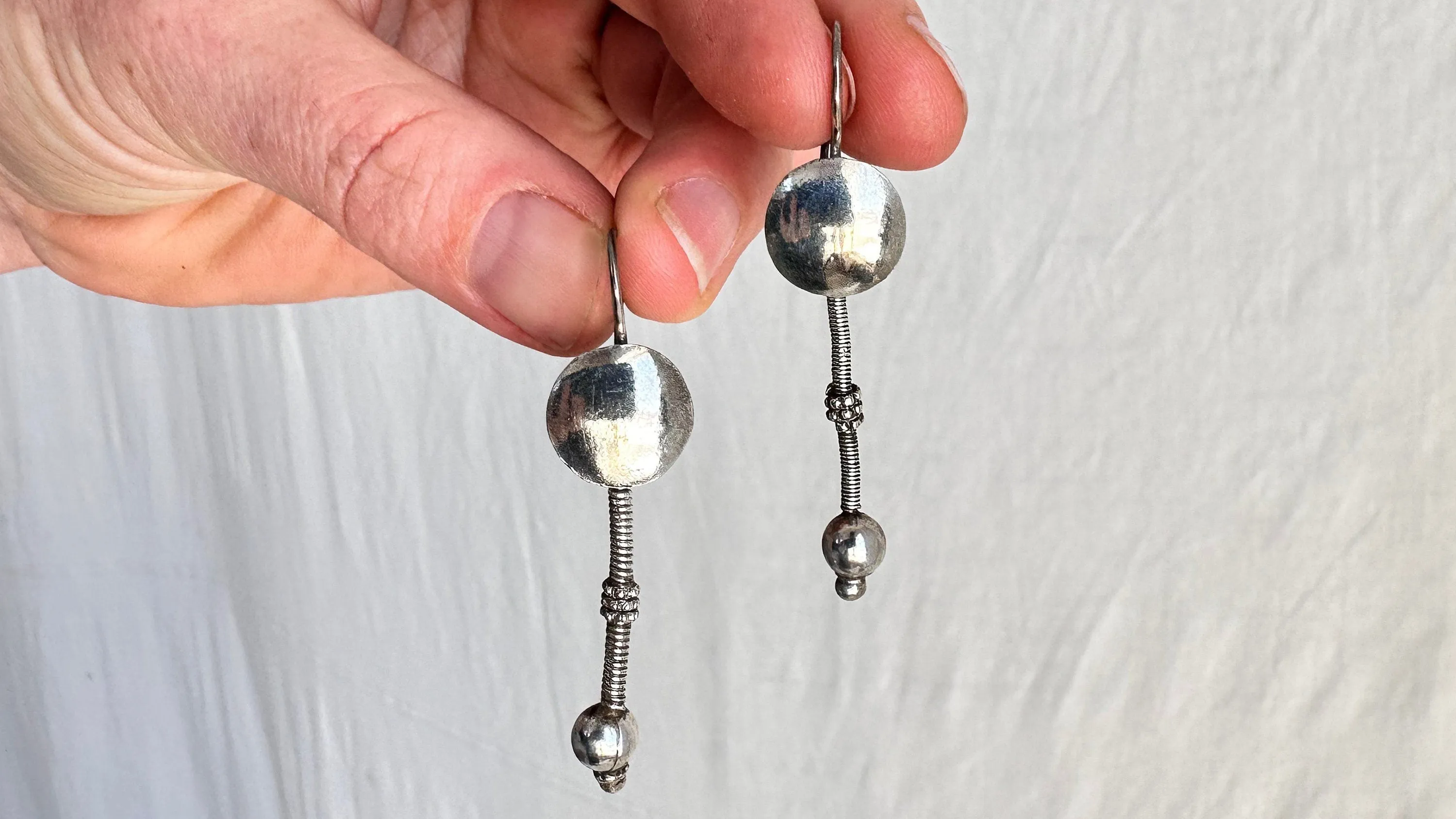 Vintage Silver Rabari Tribal Earrings Rare, Gujarat, India. 0520.